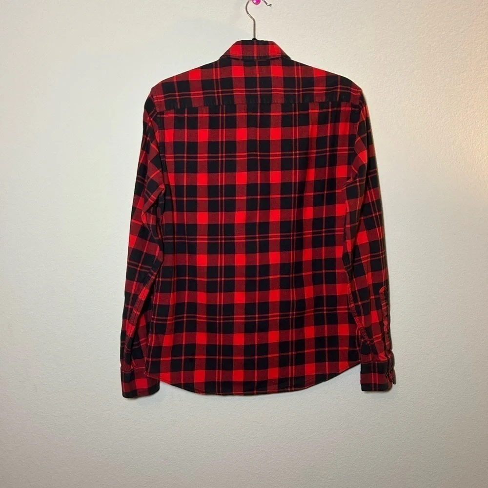 Banana Republic Size S Luxe Flannel Untucked Slim Fit Red/Black Plaid Logger